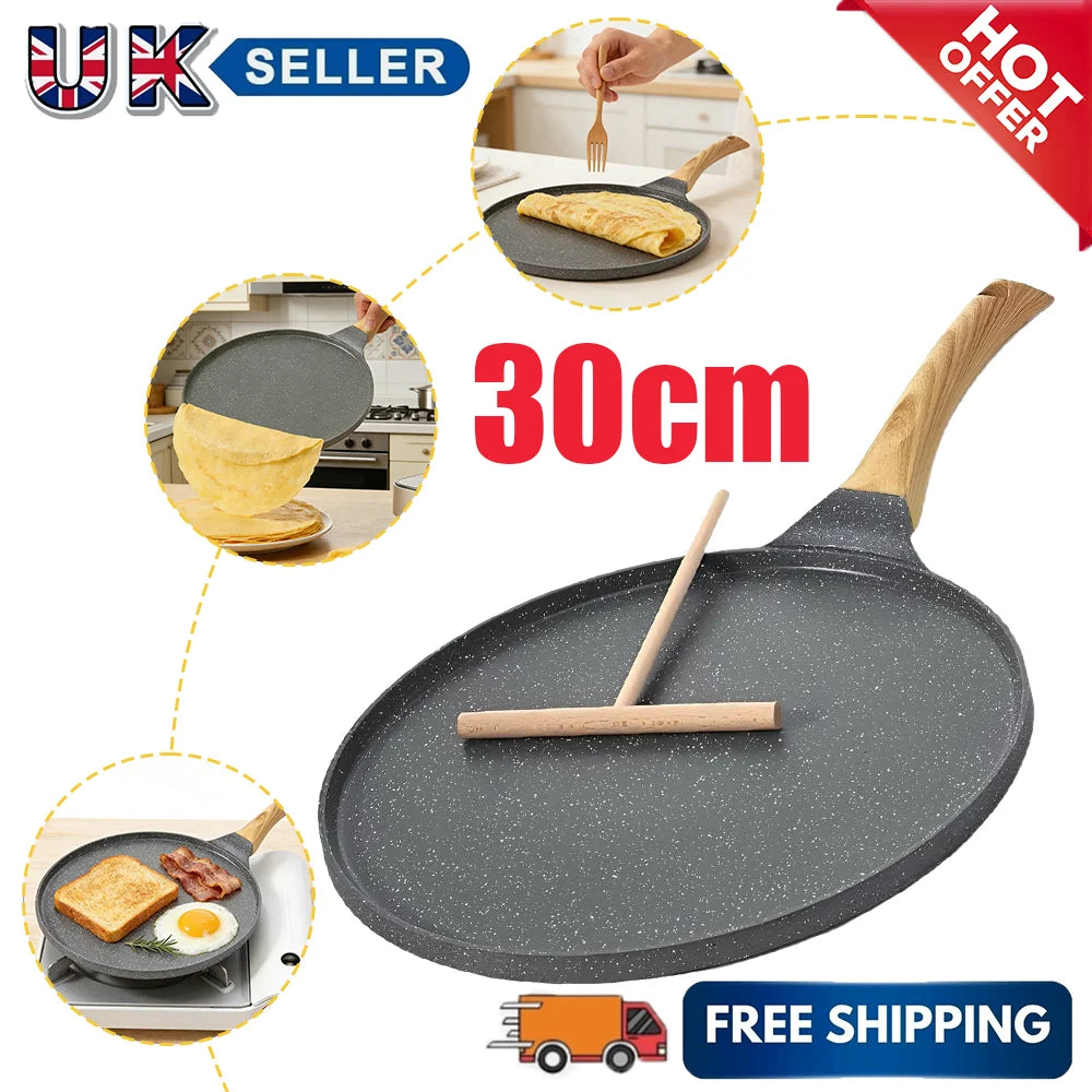 Non-Stick Pancake & Crepe Pan – Maifan Stone Flat Skillet for Pastries, Eggs & Flapjacks – Perfect for All Stoves (30cm)
