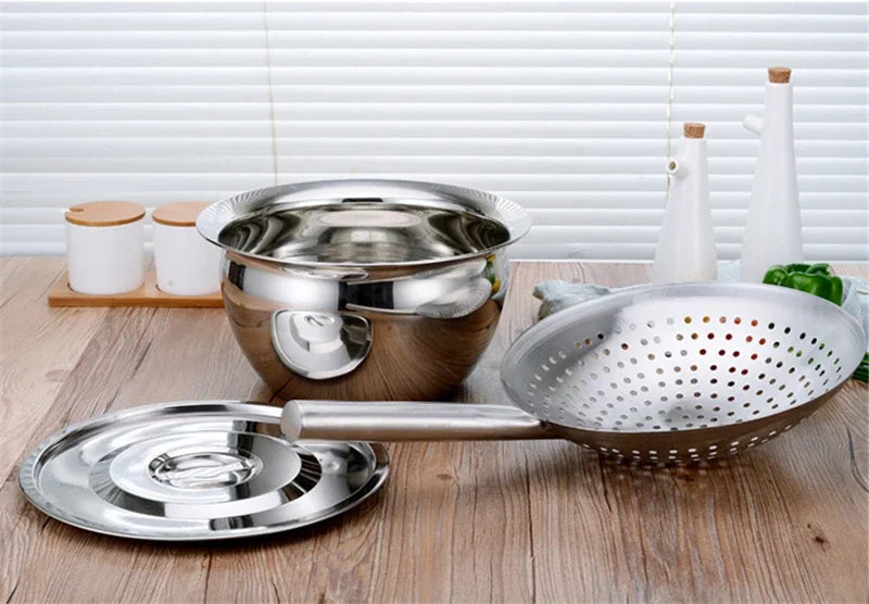 Stainless Steel Oil Strainer & Storage Set – Includes Colander Bowl & Large Heat-Resistant Handle Slotted Ladle Skimmer for Frying & Oil Separation