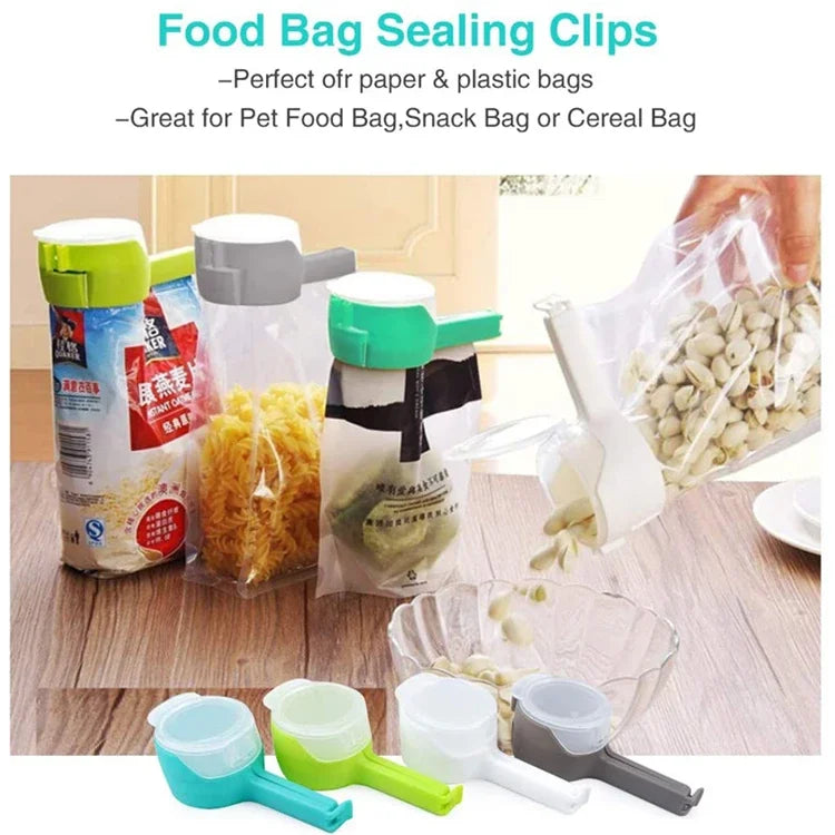 4 Piece Food Bag Sealing Clips with Pour Spout – Kitchen Storage Clips & Bag Sealers – Great for Crisps, Cereal & Snacks