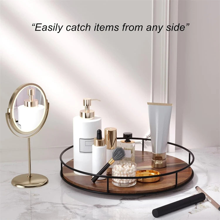 Acacia Wood Lazy Susan Turntable with Metal Frame – Rotating Countertop Organiser & Serving Tray – Great for Spices, Condiments & Serving – Available in 15cm, 16.7cm, 22cm & 29cm