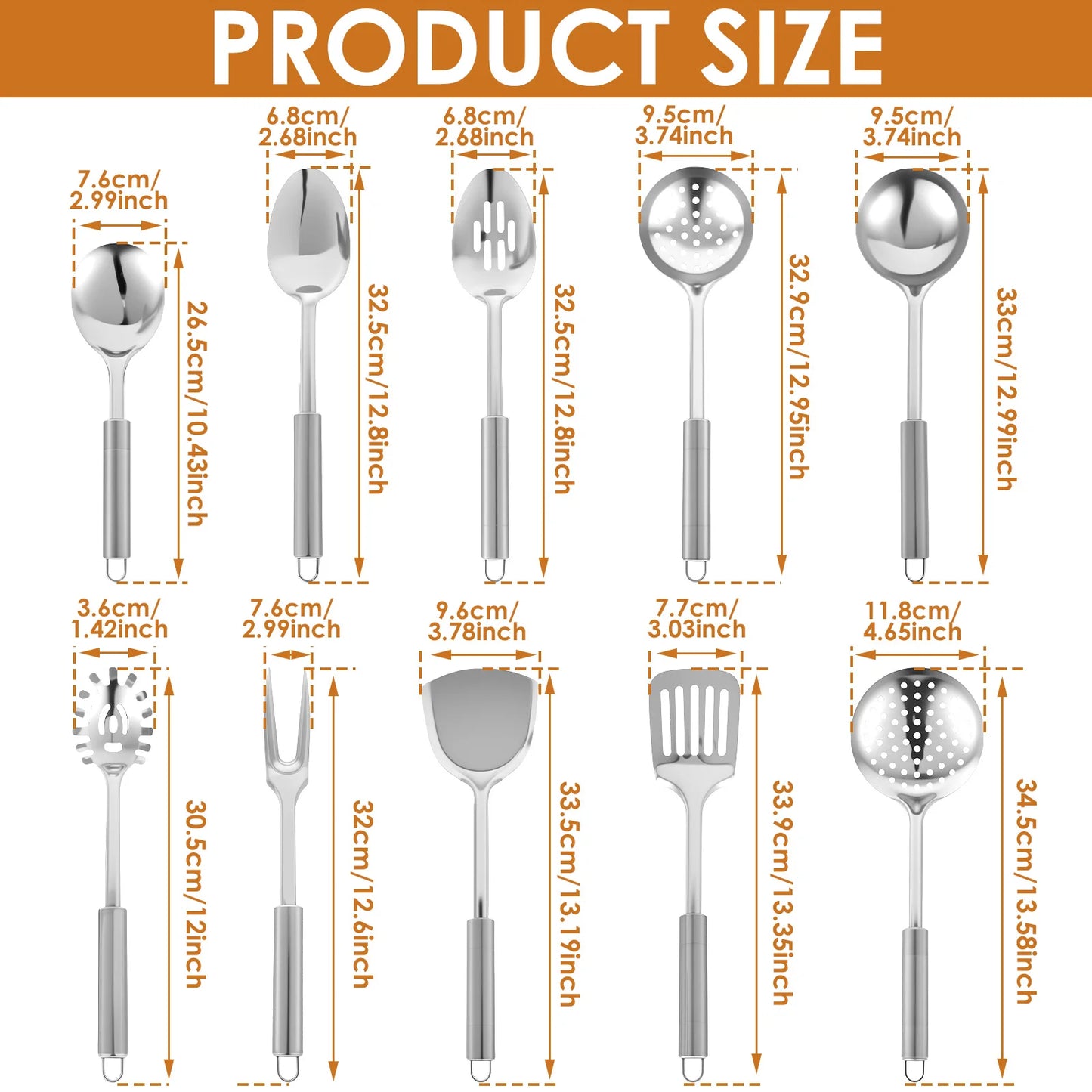 10-Piece Stainless Steel Cooking Utensils Set – Durable and Practical Cooking Utensil Set Featuring a Hanging Loop Design for Easy Storage and Organisation.