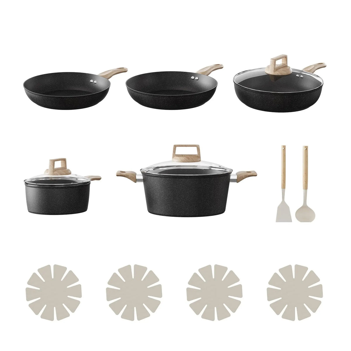 14 Piece Ceramic Non-Stick Cookware Set – PFAS-Free Induction Pots & Pans with Frying Pans, Saucepan, Sauté Pan & Stockpot – Perfect for New Homes & Family Cooking – Available in Black & White