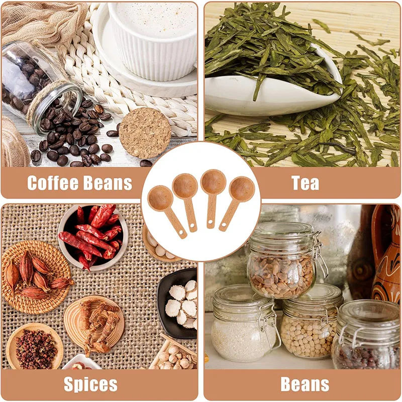 4 Piece Beech Wood Coffee Scoops – Wooden Measuring Spoons for Coffee Beans, Ground Coffee & Tea – Best for Coffee Beans, Ground Coffee & Loose Tea – Available in Small, Medium, Large, XL & XXL