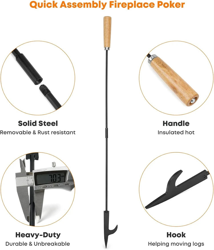 Firewood Tongs & Fire Poker Set with Wooden Handles – Rustproof Campfire & Fire Pit Set – Perfect for Fireplaces, Fire Pits & Campfires – Available as Tongs, Poker, Forks or Full Set