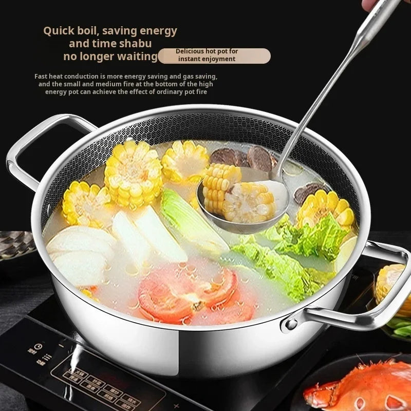 Honeycomb Stainless Steel Wok & Soup Pot – 410 Stainless Steel Non-Stick Deep Pan with Multi-Layer Base – Great for Stir-Fries, Soups & Hot Pot (28cm)