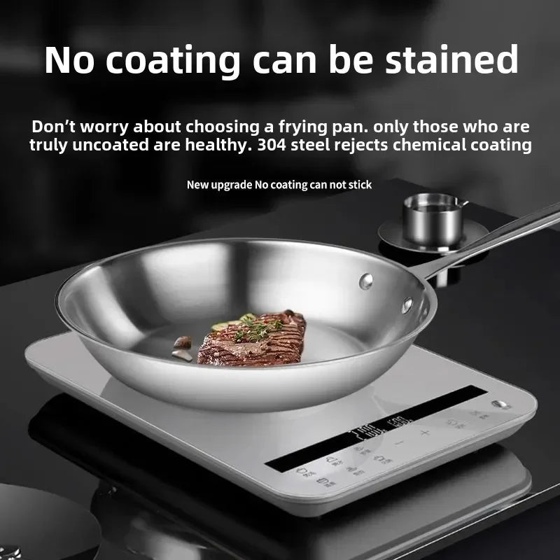 304 Stainless Steel Frying Pan with Long Handle – Uncoated Tri-Ply Skillet for Searing, Sautéing, Stir-Frying, Simmering & Pan-Frying Daily Meals – 3-Layer Pot Bottom – Induction, Gas & Electric Compatible – Available in 22cm, 24cm, 26cm, 28cm & 30cm