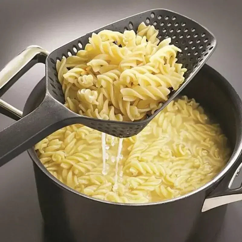 Long Handle Strainer Spoon – Pasta & Spaghetti Draining Scoop Colander – Best for Fried Food, Vegetables & Noodles – Available in Black, Green, Red & Yellow Colours
