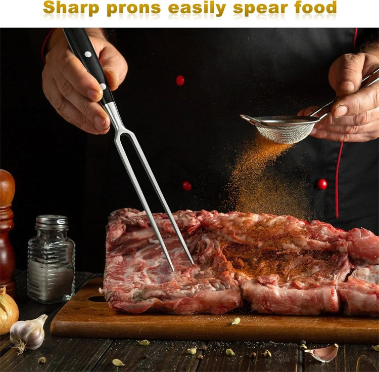 Stainless Steel Meat Carving Fork with Long Handle – Sharp Prong Grill & Serving Fork – Best for Carving Chicken, Turkey & Beef