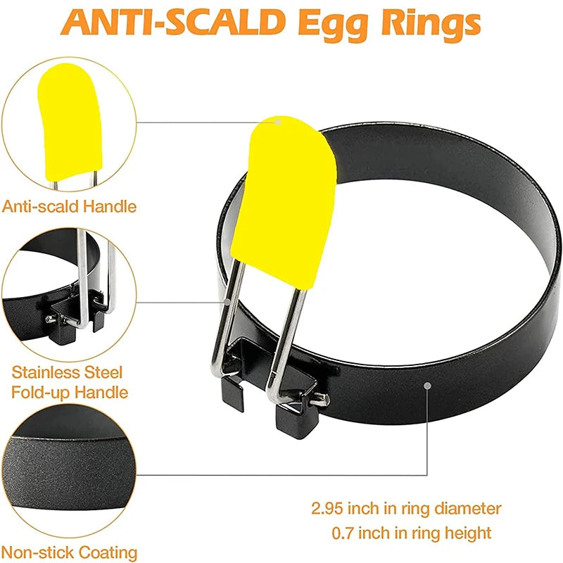 Stainless Steel Non-Stick Egg Rings – Round Egg Cooker Moulds for Frying – Best for Fried Eggs, Egg Muffins & Pancakes – Available in 2 Pieces & 4 Pieces