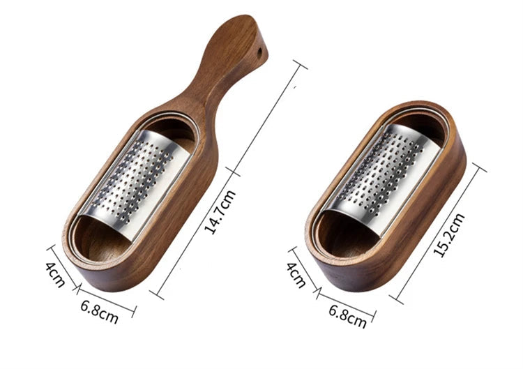 Stainless Steel Cheese Grater with Wooden Container