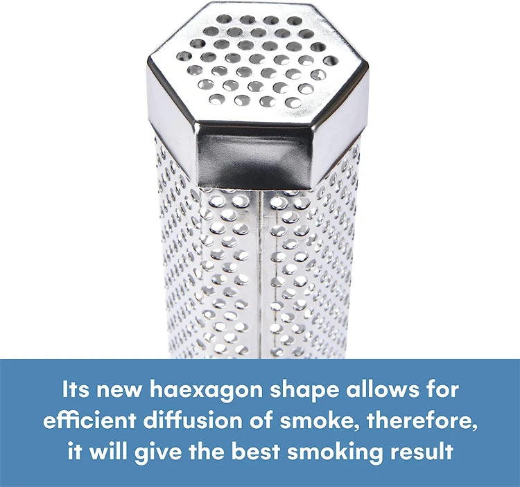 12 Inch Hexagon Stainless Steel Pellet Smoker Tube – BBQ Wood Pellet Smoke Generator – Ideal for Hot & Cold Smoking up to 5 Hours