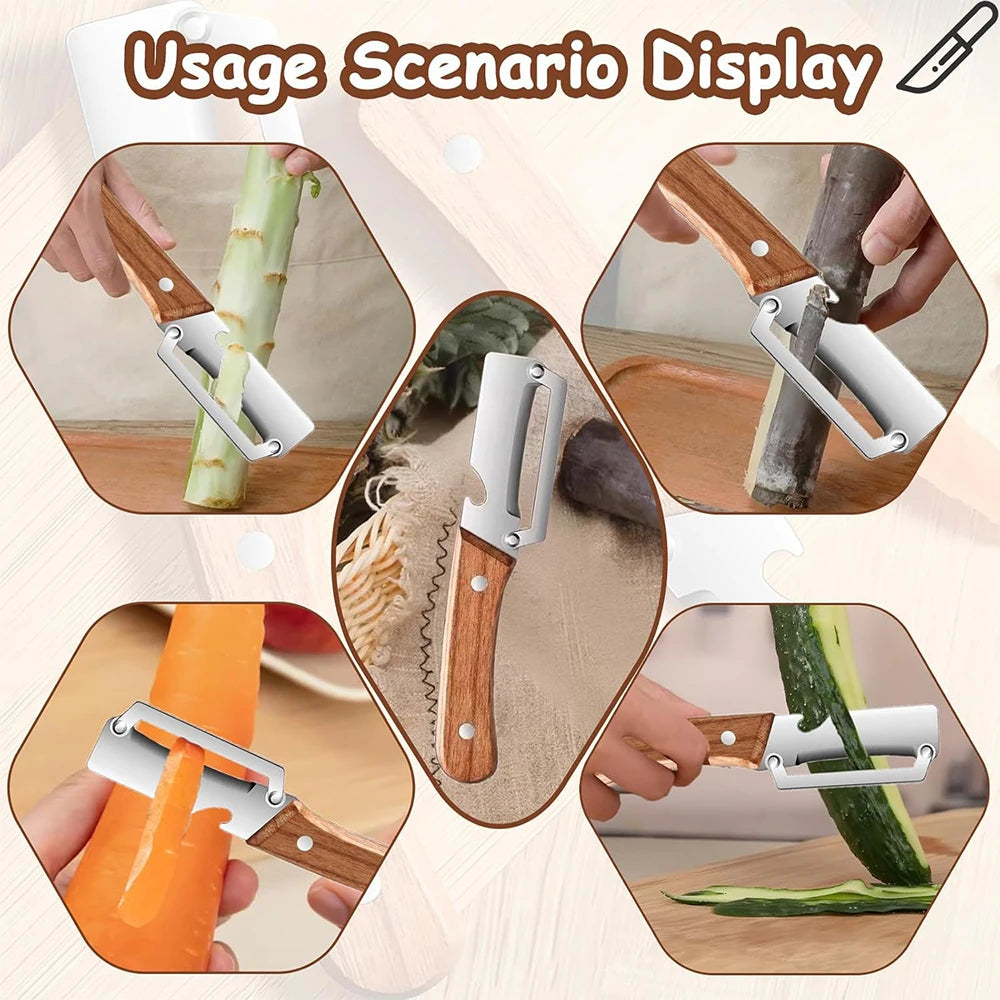2 in 1 Stainless Steel Vegetable Peeler with Bottle Opener – Wooden Handle Potato, Carrot & Pumpkin Peeler – Great for Everyday Veg Prep