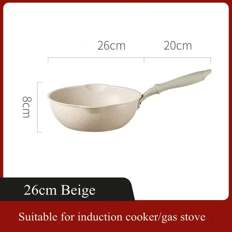 Beige Maifan Stone Non-Stick Wok – Aluminium Stir-Fry Pan with Soft-Touch Handle & 3-Layer Base – Perfect for Healthy Low-Oil Cooking – Available in 20cm, 24cm, 26cm & 28cm