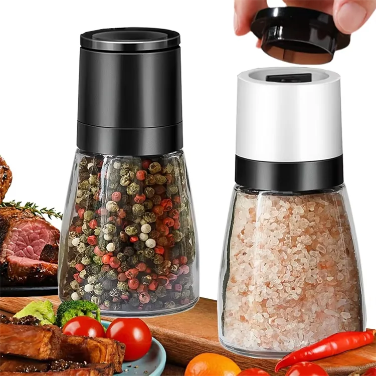 Adjustable Ceramic Salt & Pepper Grinder Set – Manual Glass Pepper Mill & Herb Grinder – Best for Sea Salt, Peppercorns & Dried Herbs