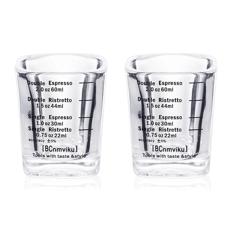 60ml Heavy Glass Espresso Shot Measuring Cup – Square 2oz Barista Shot Glass – Great for Espresso, Coffee & Measuring Liquids 2 Pieces – Black 60ML