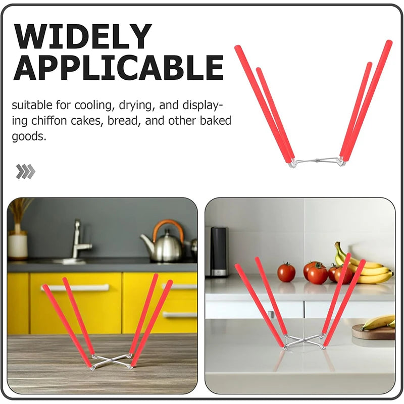 Collapsible Stainless Steel Inverted Cake Cooling Rack – Chiffon Cake Stand & Holder with Silicone Feet – Ideal for Cooling Chiffon & Angel Food Cakes – Available in Red & Yellow Colours