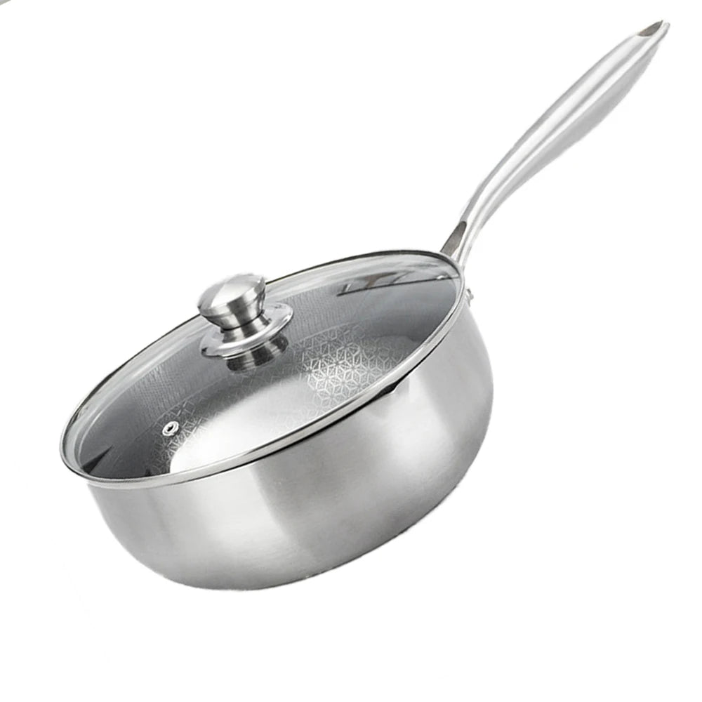 Honeycomb Stainless Steel Saucepan with Lid – 316 Non-Stick Multipurpose Cooking Pot for Sauces, Frying, Searing, and Daily Meals – Flat Bottom for Gas & Induction – Available in 18cm, 20cm, 22cm, 24cm