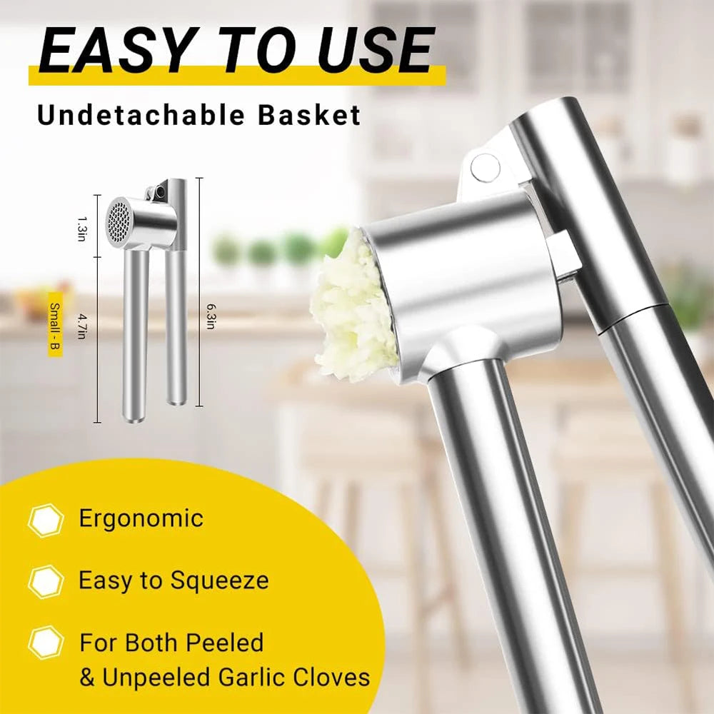 304 Stainless Steel Garlic Press – Heavy Duty Rustproof Garlic Mincer & Crusher – Ideal for Crushing Garlic & Ginger – Available in Small & Large