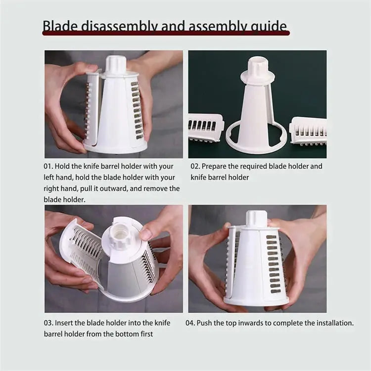 5-in-1 Rotary Cheese and Vegetable Grater with Handle and Suction Base – Multifunctional Interchangeable Rotating Drum Blades for Slicing, Shredding, and Grinding.(Available in Green, White, and Black Colours)