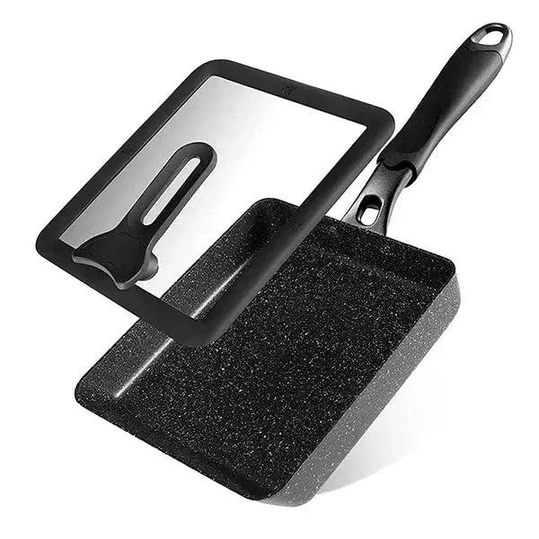 Tamagoyaki Pan – Non-Stick Rectangular Egg Frying Pan with Heat-Resistant Polymer Handle – Available with Glass Lid or Without Lid Pan with Glass Lid