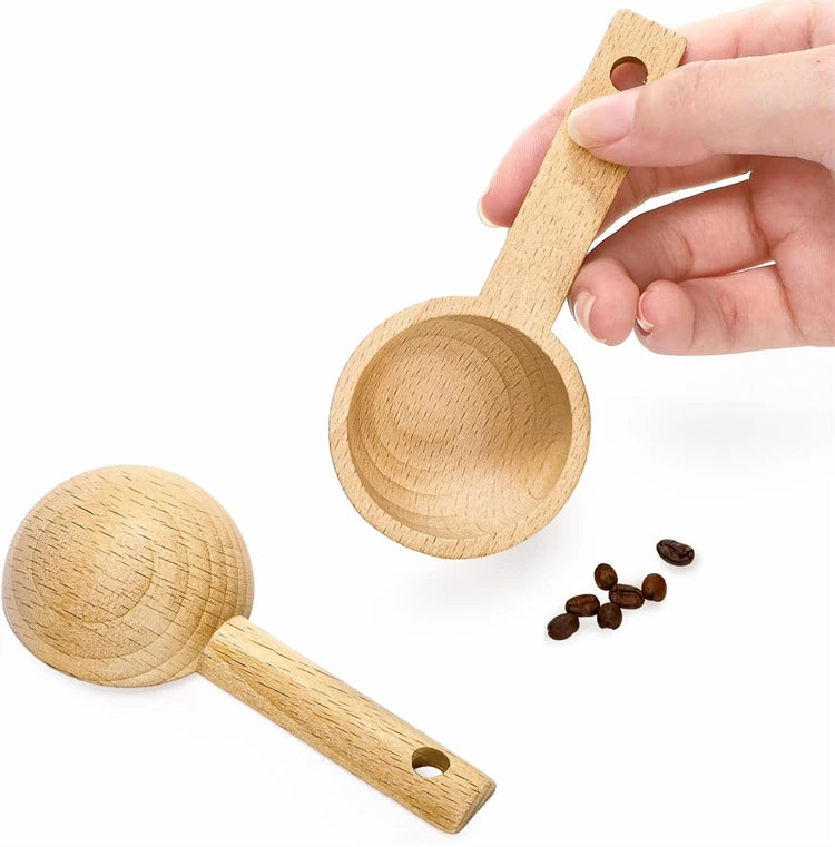 4 Piece Beech Wood Coffee Scoops – Wooden Measuring Spoons for Coffee Beans, Ground Coffee & Tea – Best for Coffee Beans, Ground Coffee & Loose Tea – Available in Small, Medium, Large, XL & XXL