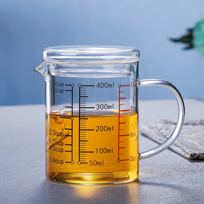 Borosilicate Glass Measuring Jug with Handle & V-Shaped Spout – Clear Scale Measuring Cup – Best for Baking, Liquids & Microwave Use – Available in 400ml, 500ml, 600ml & 1000ml