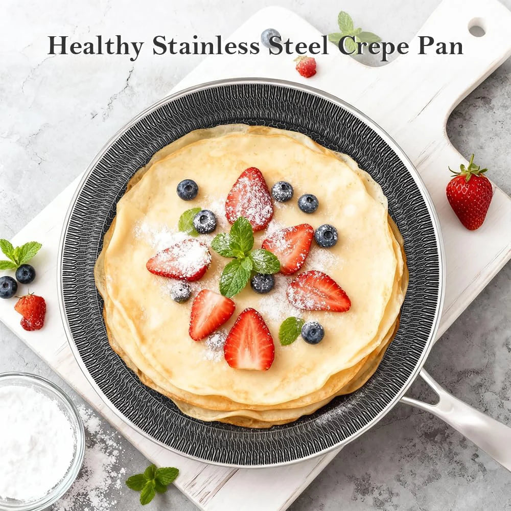 304 Stainless Steel Honeycomb Nonstick Crepe Pan – Flat Skillet, Tawa & Dosa Pan – Ideal for Crepes, Pancakes, Tortillas & Omelettes – Available in 26cm & 28cm