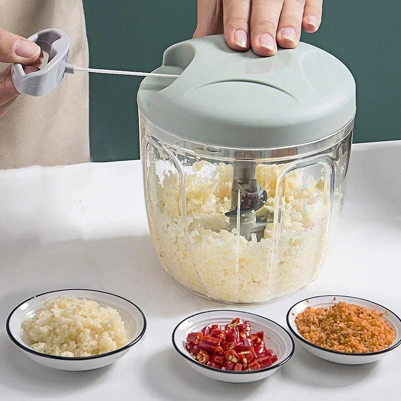 Rotating Garlic Chopper & Mini Mincer – Manual Pull Cord Food Processor for Onions, Herbs & Meat – Perfect for Fast Prep – Available in 500ml & 900ml