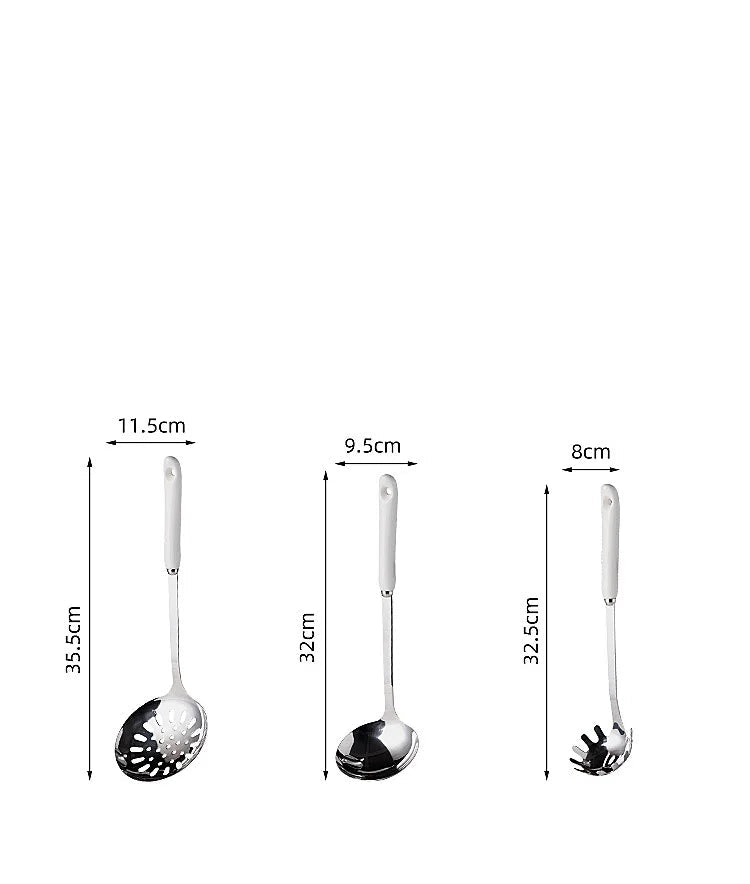 7-Piece Stainless Steel Kitchen Utensil Set with Ceramic Handle – Heat Resistant, Easy to Clean, Great for Cooking, Serving, and Everyday Kitchen Use