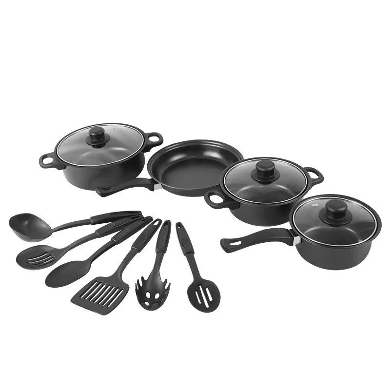 12 Piece Non-Stick Cookware Set with Lids – Maifan Stone Frying Pans, Milk Pan & Cooking Pot – Best for All Hobs & Everyday Meals – Available in Black, Blue & Pink Colours