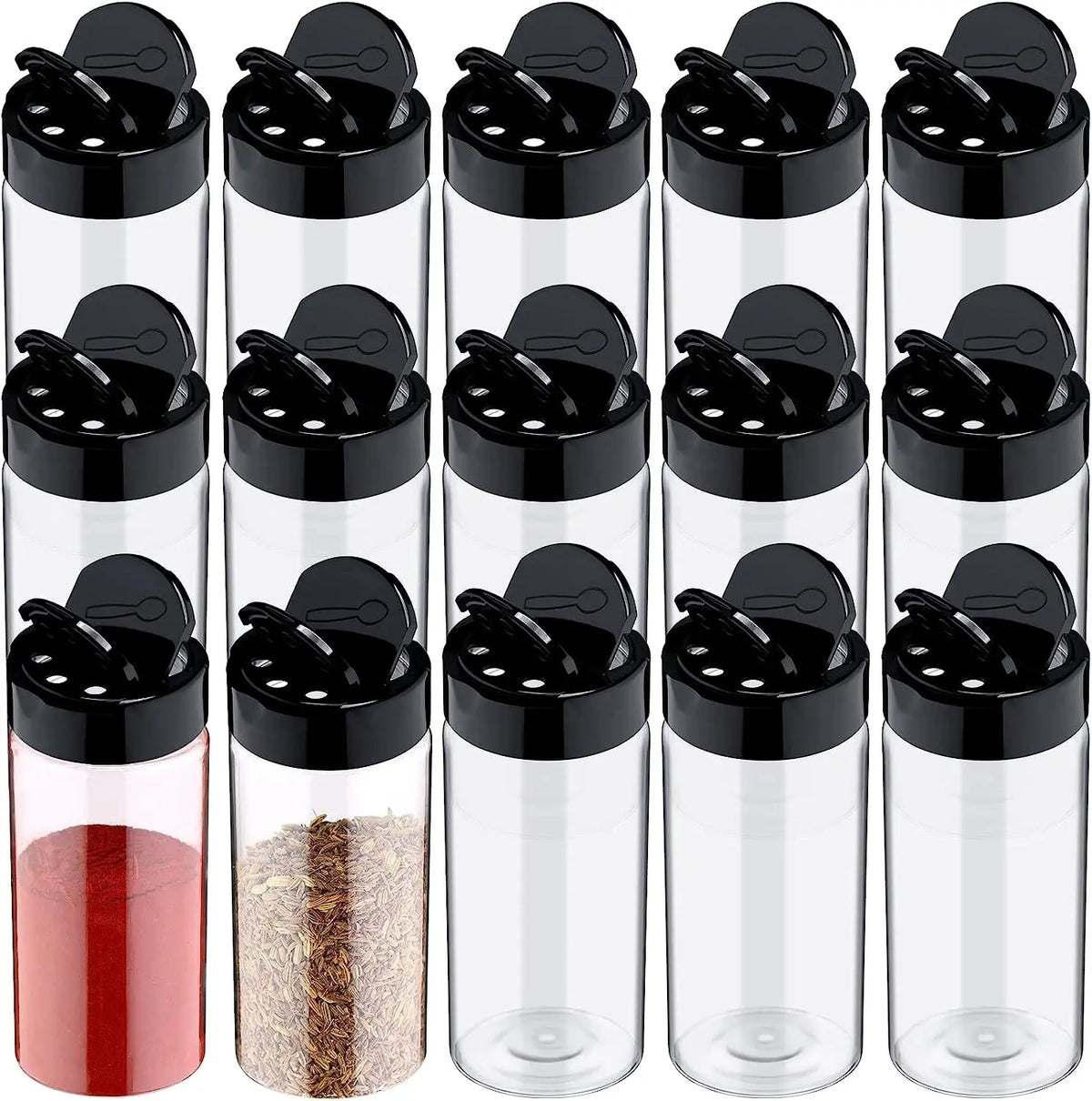 Clear Plastic Spice Jars with Shaker Lids – Seasoning Containers for Spice Powders & Herbs – Ideal for Organising Kitchen Cupboards – Available in 6 Pieces, 9 Pieces, 12 Pieces & 15 Pieces