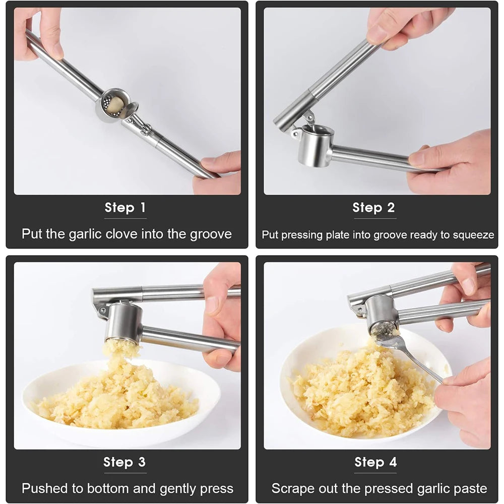 304 Stainless Steel Garlic Press – Heavy Duty Rustproof Garlic Mincer & Crusher – Ideal for Crushing Garlic & Ginger – Available in Small & Large