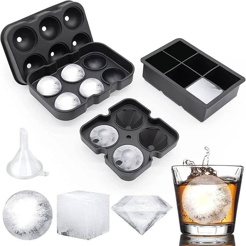 Large Silicone Ice Cube Tray with Lid – Reusable Ice Mould for Big Cubes, Spheres & Diamonds – Ideal for Cold Drinks & Iced Coffee – Available in Square Cube, Sphere & Diamond