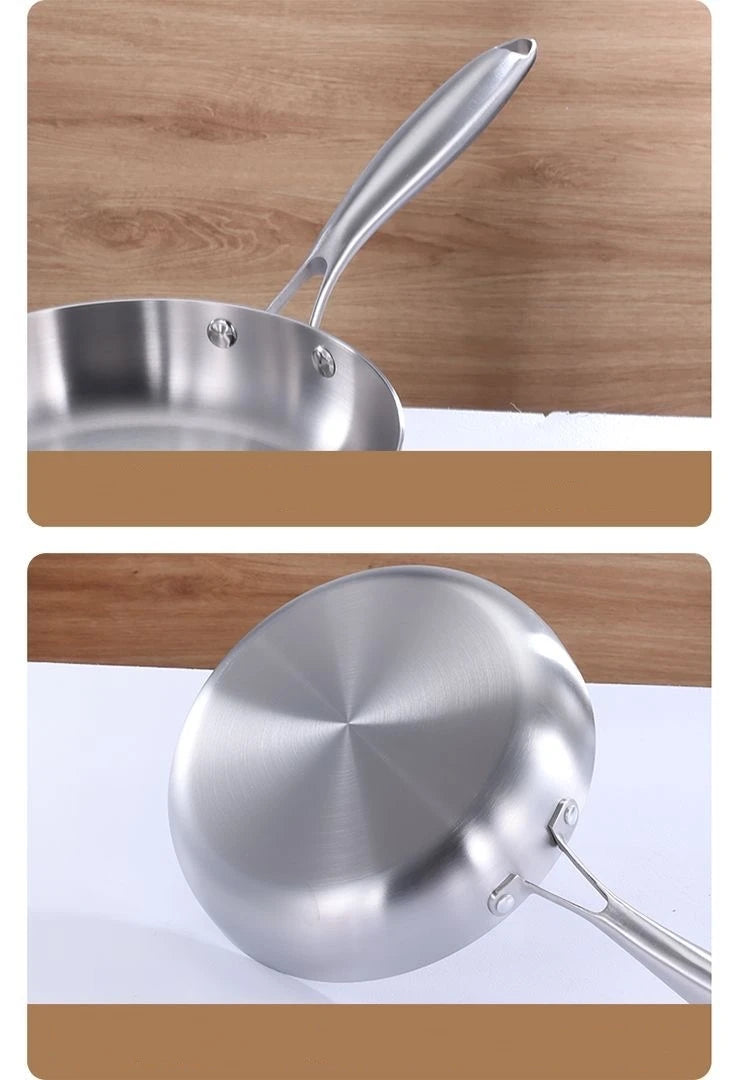 Stainless Steel Uncoated Skillets with Ergonomic Long Handles Suitable for Searing and Sauteing Available in 24cm, 26cm, 28cm & 30cm