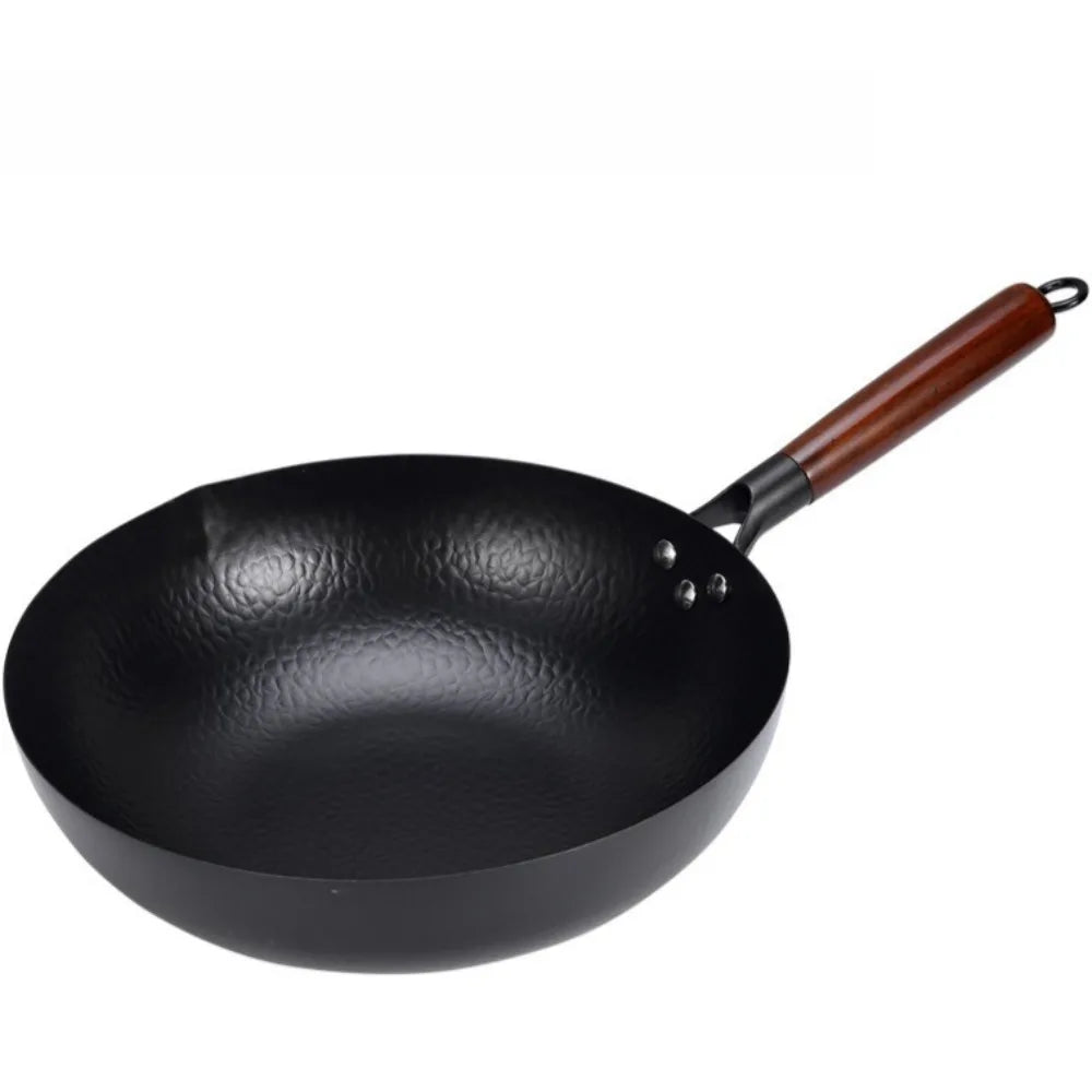 Cast Iron Wok – Uncoated Scratch-Resistant Stir-Fry Wok for Gas & Induction Hobs – Great for High-Heat Stir-Frying & Deep Frying (32cm)