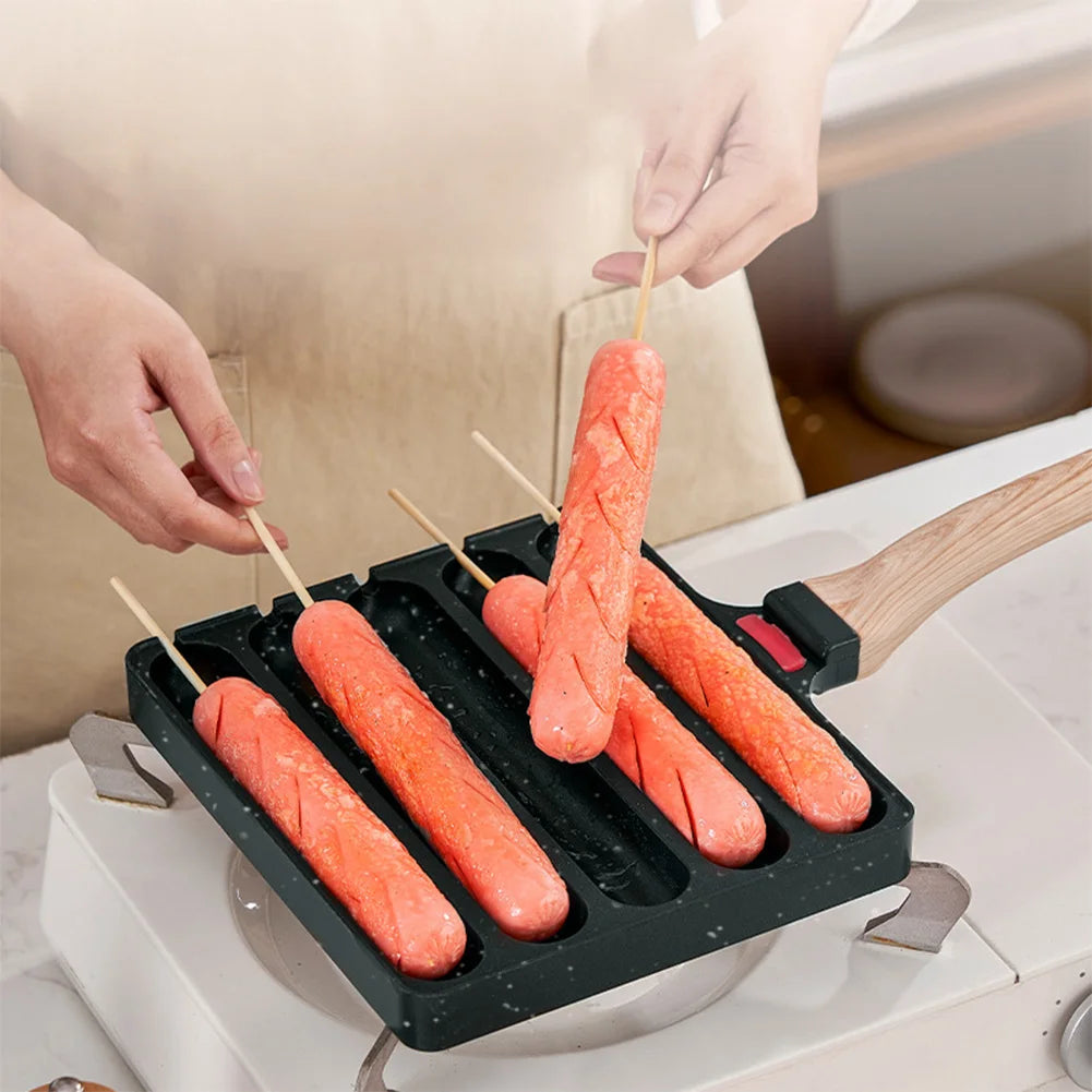 5 Grid Square Grill Cast Iron Pan For Sausage Cooking Pre Seasoned Sausage Fry Pan Outdoor Breakfast Gas And Induction Compatible