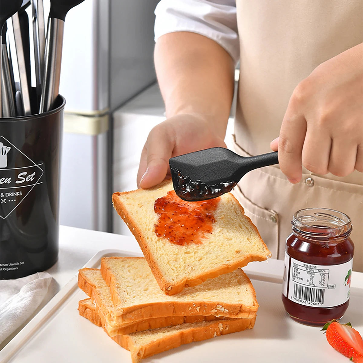 15-Piece Silicone Kitchen Utensils Set – Heat-Resistant Spatulas, Spoons, Turners, Brush, and Whisk, Perfect for Non-Stick Cookware,Available in Black, Grey & Khaki