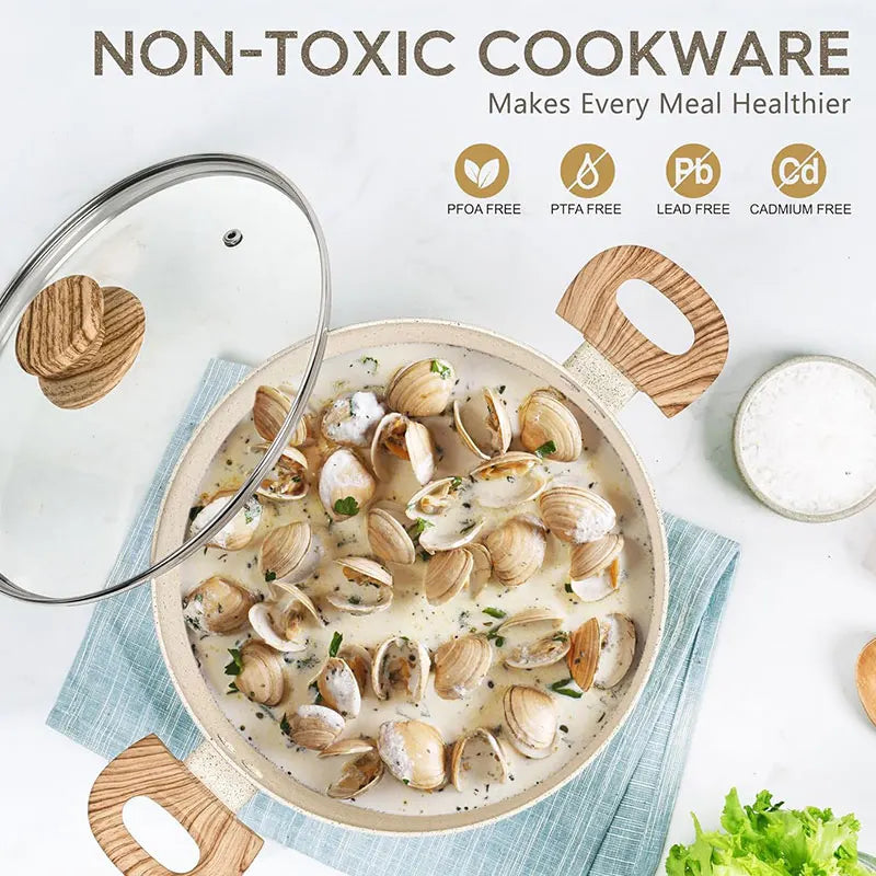 Stock Pot with Glass Lid & Wooden Handles-Available in Black & White Colour  – Capacity: 5L