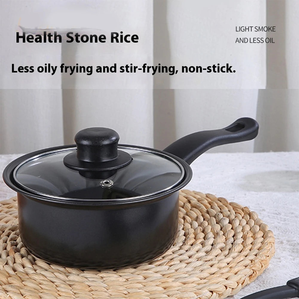 12 Piece Maifan Stone Non-Stick Cookware Set – Stackable Deep Frying Pan, Milk Pot & Cooking Pot with Lids – Best for Quick Breakfasts & Family Dinners – Available in Black, Blue & Pink Colours