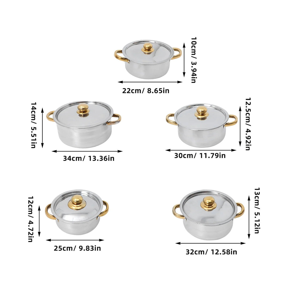Golden Handle Stainless Steel Cookware Set with Lids – 5 Piece Pots & Saucepan Set – Perfect for Induction, Gas & Oven Cooking