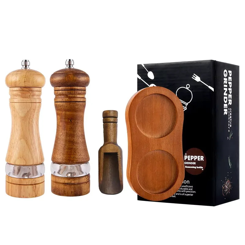 Classic Oak Wood Salt & Pepper Mill Set – Adjustable Manual Pepper Grinder & Salt Grinder with Ceramic Core – Best for the Kitchen & Dining Table Style 9