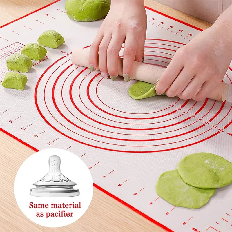 Thick Silicone Baking Mat with Measurements & Raised Edges – Reusable Non-Stick Pastry & Dough Rolling Mat – Great for Kneading, Rolling & Baking – Available in Red & Black Colours