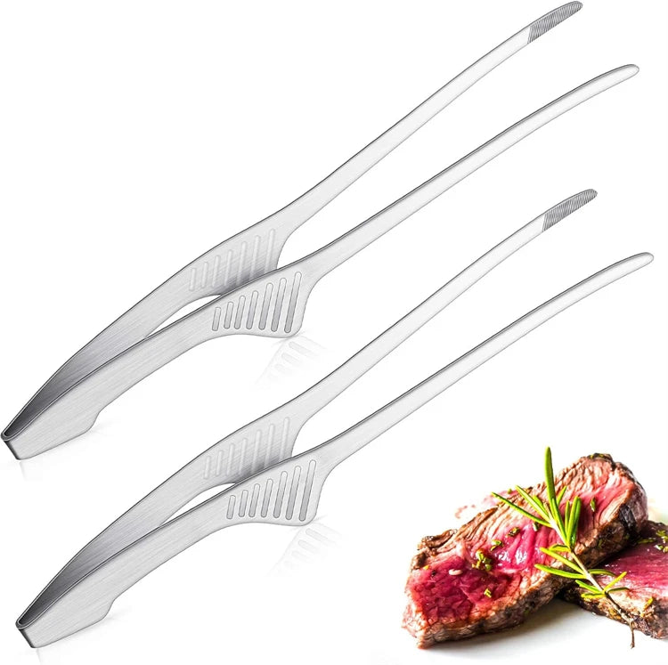 Stainless Steel Self-Standing Grill Tongs – Non-Slip Korean & Japanese Style BBQ Tongs – Perfect for Grilling, Turning Meat & Serving