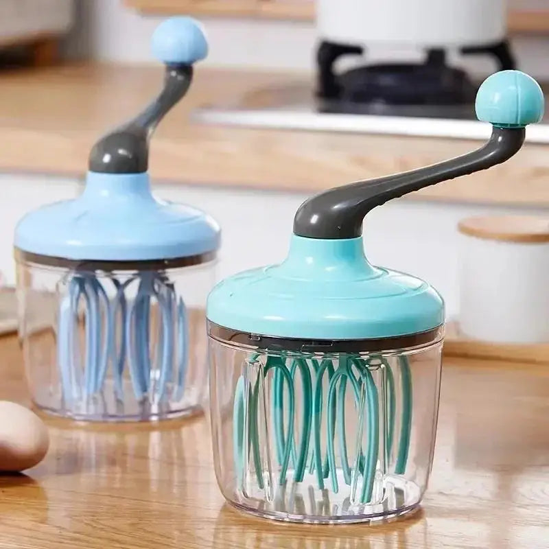 Semi-Automatic Silicone Egg Beater – Hand-Crank Whisk & Cream Mixer with Anti-Slip Base – Ideal for Eggs, Cream & Cake Batter – Available in Blue & Green Colours