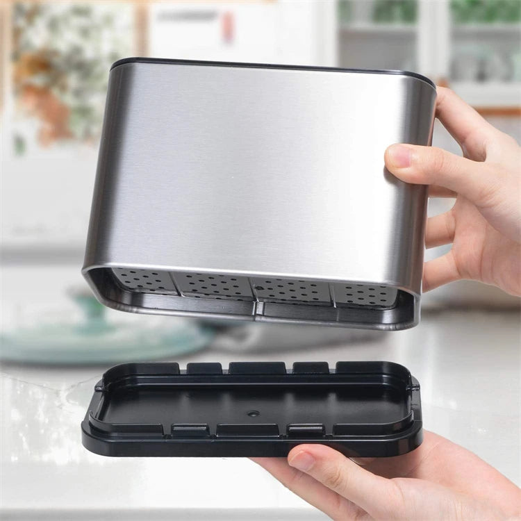 Stainless Steel Cutlery Caddy with 4 Compartments – Utensil Drying Rack & Flatware Holder – Great for Kitchen Worktops & Dining Tables
