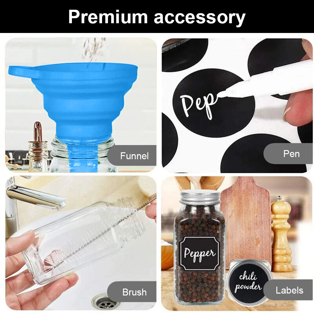 12 Piece Clear Glass Spice Bottle Set – 120ml Seasoning & Salt Jars with Adjustable Shaker Lids – Great for Organised Spice Cupboards