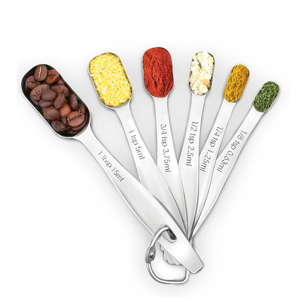 6 Piece Stainless Steel Measuring Spoon Set – Narrow Spoons for Spice Jars – Perfect for Cooking & Baking Measurements