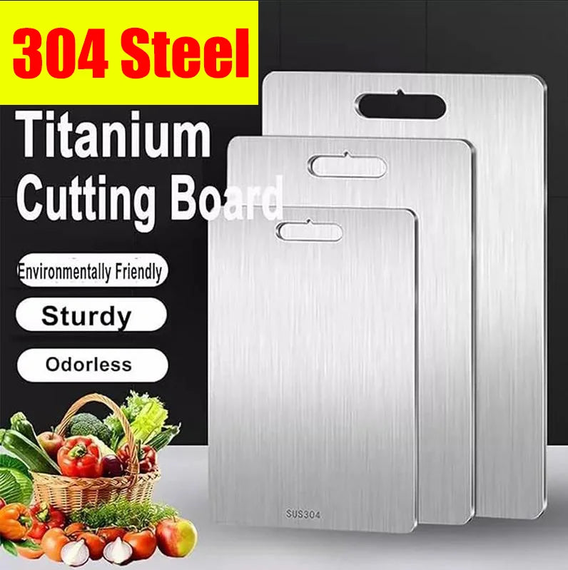 Titanium 304 Stainless Steel Chopping Board – Thickened Double-Sided Food-Grade Cutting Board – Great for Meat, Fruit & Vegetables – Available in 5 Sizes