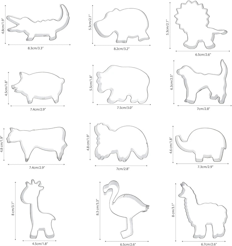 12 Piece Stainless Steel Animal Cookie Cutter Set with Storage Box – Safari Animal Biscuit Cutters – Perfect for Kids Baking & Fondant