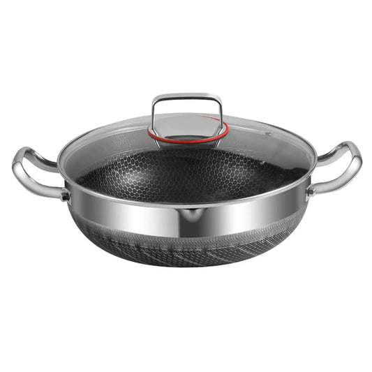 Honeycomb Stainless Steel Wok with Lid – Non-Stick Deep Cooking Pot for Frying, Stewing, Soup, Stock & Daily Cooking – For Gas & Induction – Available in 24cm black 24cm